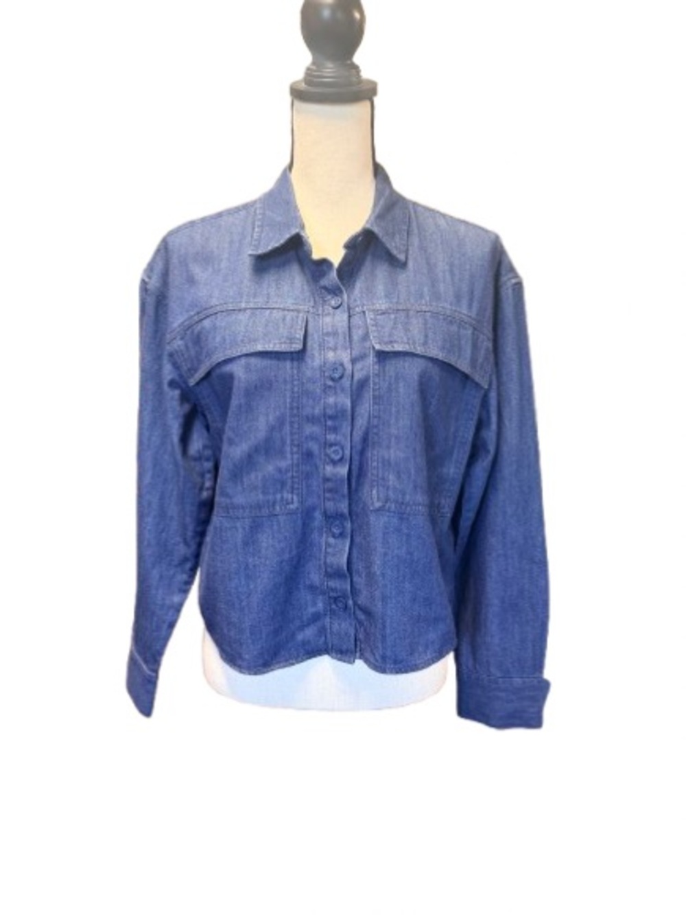 NWT Woolrich Cropped Denim Utility Shirt Jacket Dark Wash 100% Cotton Size Small - Picture 4 of 7